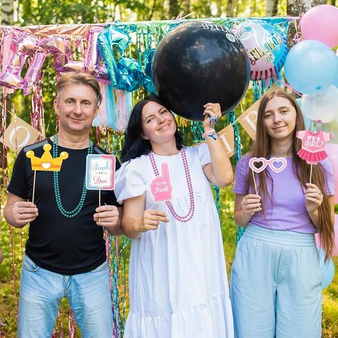 126 Pcs Baby Gender Reveal Party Favors Supplies include Team Boy or Girl Pins Daddy and Mommy Badge Pin Silicone Bracelet Photo Prop Necklace Noise Makers Ideas Baby Shower Games Party Decor in Kuwait