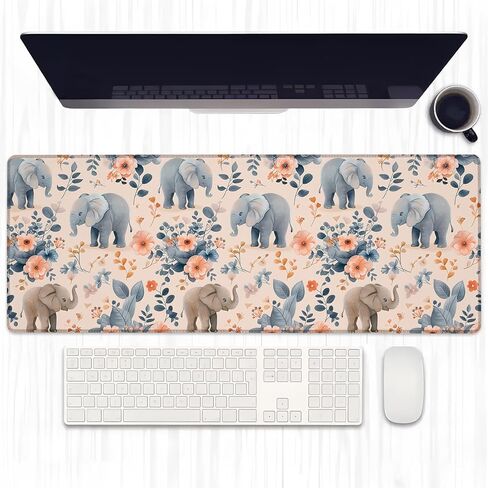 Cute Elephant Gaming Mouse Pad, Extended Adorable Elephants Desk Mat Computer Laptop Mousepad, Robust Stitched Edges, 31.5"×11.8" Large Office Keyboard Mouse Pads for Home Desktop Decor in Saudi Arabia
