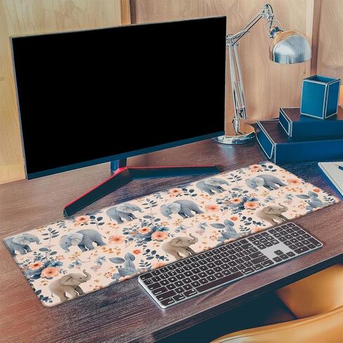 Cute Elephant Gaming Mouse Pad, Extended Adorable Elephants Desk Mat Computer Laptop Mousepad, Robust Stitched Edges, 31.5"×11.8" Large Office Keyboard Mouse Pads for Home Desktop Decor in Saudi Arabia