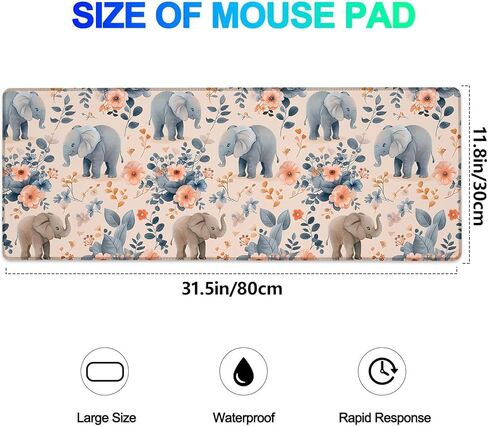 Cute Elephant Gaming Mouse Pad, Extended Adorable Elephants Desk Mat Computer Laptop Mousepad, Robust Stitched Edges, 31.5"×11.8" Large Office Keyboard Mouse Pads for Home Desktop Decor in Saudi Arabia