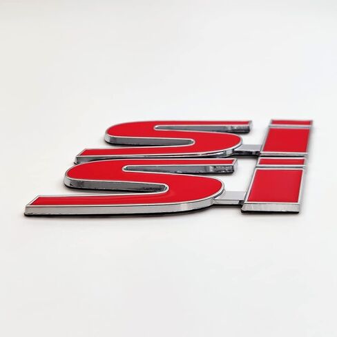 قطعتان من شعار Si Logo Emblem 3D Fender Badge ملصق معدني لسباقات السيارات الرياضية Turbo ملصق بديل لصندوق السيارة للسيارات العالمية والسيارات وسيارات الدفع الرباعي والشاحنات (الكروم الأحمر) in Kuwait