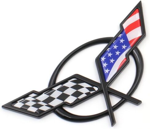 1pcs Front & Rear Crossed Flags Emblems Car Badge Replacement Compatible with 1997-2004 Corvette C5 (Black) in Saudi Arabia