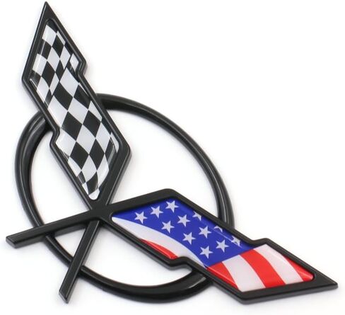 1pcs Front & Rear Crossed Flags Emblems Car Badge Replacement Compatible with 1997-2004 Corvette C5 (Black) in Saudi Arabia