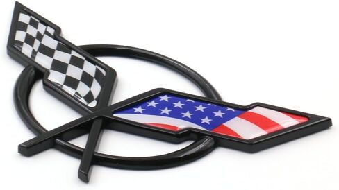 1pcs Front & Rear Crossed Flags Emblems Car Badge Replacement Compatible with 1997-2004 Corvette C5 (Black) in Saudi Arabia