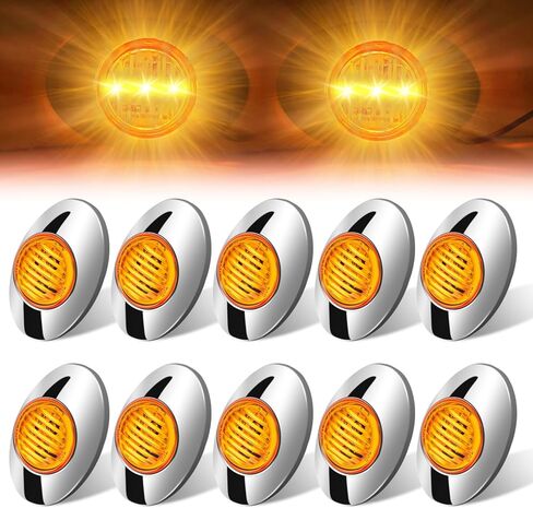 10 عبوات من مصابيح LED الجانبية الكهرمانية البيضاوية مقاس 3 × 2 بوصة، 3 مصابيح LED للتخليص مع إطار من الكروم، 12 فولت متوافق مع شاحنة Peterbilt Kenworth Freightliner نصف in Kuwait