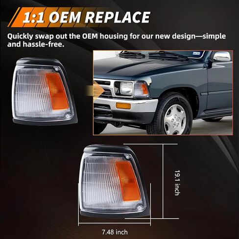 Front Parking Corner Side Marker Light Housing Compatible with Toyo-ta Pickup 2WD 1992 1993 1994 1995, Turn Signal Marker Light Cover [W/O Lights], 1 Pair, Amber Lens in Saudi Arabia