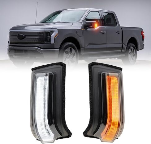 Sequential LED Side Mirror Marker Light for 2021-2026 Ford F-150 F150 Raptor Lightning Amber Dynamic Turn Signal & White Spot Light Assembly Smoke lens in Kuwait
