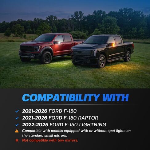Sequential LED Side Mirror Marker Light for 2021-2026 Ford F-150 F150 Raptor Lightning Amber Dynamic Turn Signal & White Spot Light Assembly Smoke lens in Kuwait