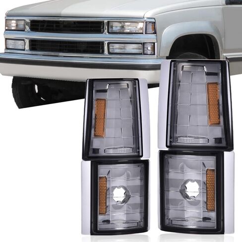 G-PLUS Corner Light Fit 1994-2000 Chevy CK/C10 1500 2500 3500 2WD,(ONLY For Composite Headlights) Signal Side Marker Lamps Smoky Lens Chrome Housing Amber Reflector Bumper Headlamps,faros Assembly in Kuwait