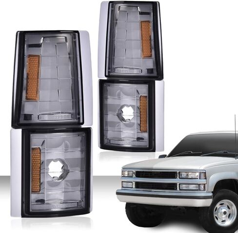 G-PLUS Corner Light Fit 1994-2000 Chevy CK/C10 1500 2500 3500 2WD,(ONLY For Composite Headlights) Signal Side Marker Lamps Smoky Lens Chrome Housing Amber Reflector Bumper Headlamps,faros Assembly in Kuwait