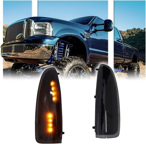 LED Side Mirror Marker Lights for Ford 2003-2007 F250 F350 F450 F550 Super Duty / 2000-2005 Excursion, LED Sequential Side Mirror Turn Signal Lamp Assembly - Amber Light Smoked Lens, 2 PCS in Kuwait