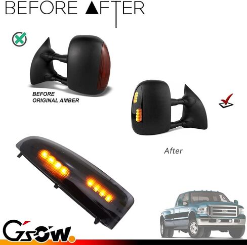 LED Side Mirror Marker Lights for Ford 2003-2007 F250 F350 F450 F550 Super Duty / 2000-2005 Excursion, LED Sequential Side Mirror Turn Signal Lamp Assembly - Amber Light Smoked Lens, 2 PCS in Kuwait