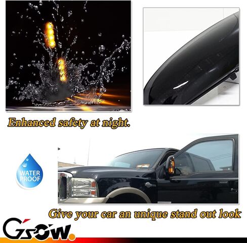 LED Side Mirror Marker Lights for Ford 2003-2007 F250 F350 F450 F550 Super Duty / 2000-2005 Excursion, LED Sequential Side Mirror Turn Signal Lamp Assembly - Amber Light Smoked Lens, 2 PCS in Kuwait