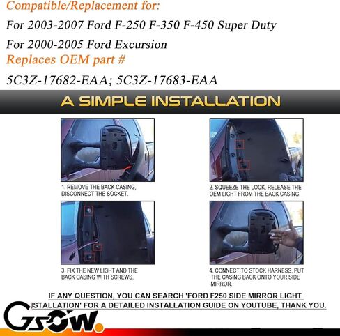 LED Side Mirror Marker Lights for Ford 2003-2007 F250 F350 F450 F550 Super Duty / 2000-2005 Excursion, LED Sequential Side Mirror Turn Signal Lamp Assembly - Amber Light Smoked Lens, 2 PCS in Kuwait