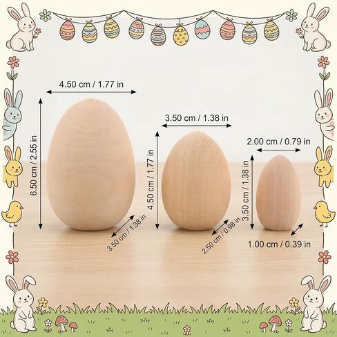 GLEAVI 15pcs Unfinished Wooden Eggs: 3 Sizes Paintable Fake Eggs for Easter Basket Stuffer - DIY Hunt Party Crafts for Table Centerpieces Kitchen Bowl Filler in Kuwait