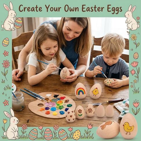 GLEAVI 15pcs Unfinished Wooden Eggs: 3 Sizes Paintable Fake Eggs for Easter Basket Stuffer - DIY Hunt Party Crafts for Table Centerpieces Kitchen Bowl Filler in Kuwait