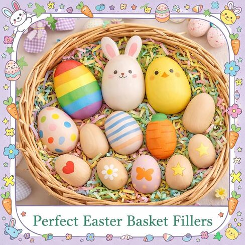 GLEAVI 15pcs Unfinished Wooden Eggs: 3 Sizes Paintable Fake Eggs for Easter Basket Stuffer - DIY Hunt Party Crafts for Table Centerpieces Kitchen Bowl Filler in Kuwait