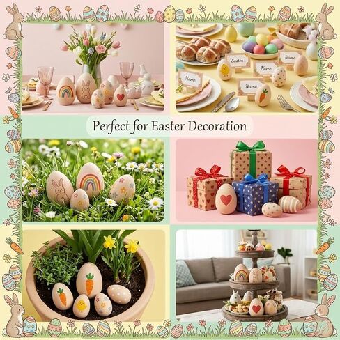 GLEAVI 15pcs Unfinished Wooden Eggs: 3 Sizes Paintable Fake Eggs for Easter Basket Stuffer - DIY Hunt Party Crafts for Table Centerpieces Kitchen Bowl Filler in Kuwait