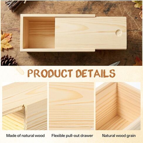 4 Pack Unfinished Wood Storage Box with Slide Lid, 8×4×3in, Blank Natural Wood Case Container, Small Wooden Storage Crates Container for Art Hobbies, DIY Craft, Jewelry Bead Organizer in Kuwait