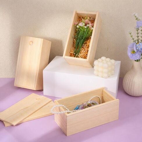 4 Pack Unfinished Wood Storage Box with Slide Lid, 8×4×3in, Blank Natural Wood Case Container, Small Wooden Storage Crates Container for Art Hobbies, DIY Craft, Jewelry Bead Organizer in Kuwait
