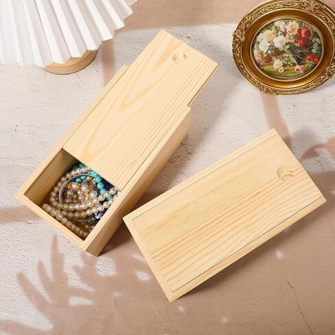 4 Pack Unfinished Wood Storage Box with Slide Lid, 8×4×3in, Blank Natural Wood Case Container, Small Wooden Storage Crates Container for Art Hobbies, DIY Craft, Jewelry Bead Organizer in Kuwait