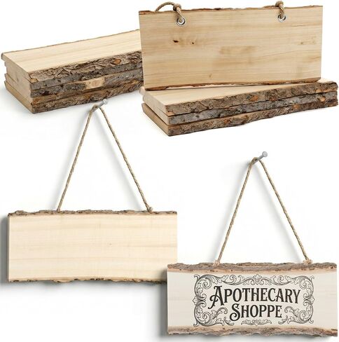 8-Pack Wood Signs, Rectangle Wooden Plaque with Rope, Unfinished Live Edge Wood Sign for DIY, Burning, Carving, Painting & Home Decor (10 x 4 x 0.4 in) in Saudi Arabia