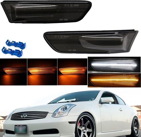 مصابيح إشارة الانعطاف الجانبية المتسلسلة المتوافقة مع 2003-2007 Infiniti G35 Coupe، 2002-2007 Nissan Skyline V35 Coupe [Switchback| ضوء أبيض + كهرماني | مدخن] in Kuwait