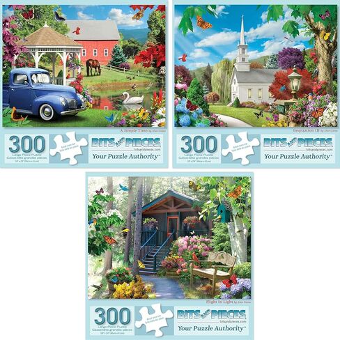 Bits and Pieces - Value Set of Three (3) 300 Piece Jigsaw Puzzles for Adults - Measures 18" x 24" - 300 pc Inspiration Simple Time Flight in Light Flower Nature Spring Jigsaws by Artist Alan Giana in Kuwait