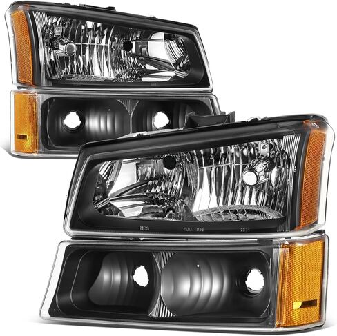 مجموعة المصابيح الأمامية من نوع Auto Dynasty متوافقة مع 2003-2007 Chevy Avalanche Silverado 1500 2500 HD 3500، 4 قطع استبدال المصابيح الأمامية الهالوجين مع مصابيح ممتصة للصدمات، غير تكسية OE، زاوية شفافة للإسكان الأسود in Kuwait