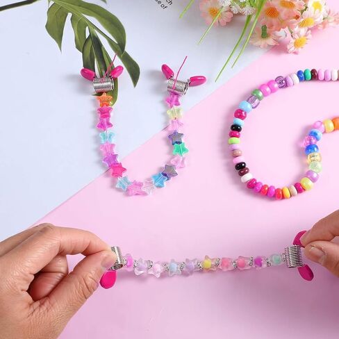 Spring Bead Clamp for Jewelry Making, Soft Flex Stopper Beads with Handles to Prevent Bead from Falling, Jewelry Clamps Essential Supplies for DIY Bracelets Necklaces Earrings ﻿ (Pink,10Pcs) in Kuwait