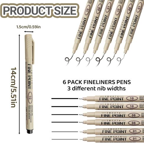 6 PCS Black Fineliner Pens - 0.25 0.5 0.6mm Quick Dry Ultra Fine Liner Pens - No Bleed Smooth Waterproof Bible Note Pen Drawing Pens for Drawing, Sketching, Illustration, Manga, Journaling, Study in Saudi Arabia