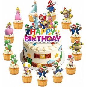 25 Pcs Super Bros Happy Birthday Cake Toppers, Mario Cake Decorations, Perfect for Decorating Cakes at Birthday Parties, Themed Parties, and More, Making your Cake the Center of Attention in Saudi Arabia