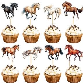 24 Pcs Horse Cupcake Toppers - Horse Birthday Decorations Animal Cake Decoration for Horse Racing, Equestrian Themed Birthday & Baby Shower Parties Supplies Colorful in Saudi Arabia