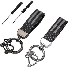 2 PCS American USA Flag Car Keychain, USA Flag Key Chain with Anti Lost D-Ring, 360° Rotatable Zinc Alloy Key Ring (Black & Silver+Black) in Kuwait