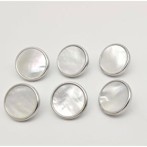 15mm Mother-of-Pearl & Metal Shank Buttons - Silver White Luxury Buttons for Suits, Coats & Cashmere Sweaters (6pcs) in Saudi Arabia