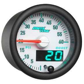 مجموعة قياس MaxTow Match 60 PSI Turbo Boost لشاحنة الديزل دودج رام 5.9 لتر 6.7 لتر الكمون من الجيل الثالث - تتضمن مستشعر ضغط إلكتروني - شاشة عرض مزدوجة مع قراءات تناظرية ورقمية - 2-1/16 بوصة in Kuwait
