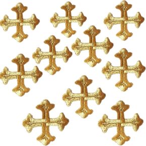 10 Pcs Decorative Cross Embroidered Patches Gold Silver Religious Applique Iron-on Emblems Patch Sewing DIY Clothing Jacket Hat Bag Jeans Craft Decor (Gold) in Saudi Arabia