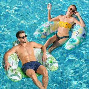 2 Pack Inflatable Pool Float Chair, Floating Pool Chair Adults Pool Lounger Float with Cup Holder & Handles Water Floats for Adults Lake Chair Floats for Swimming Pool River Beach Party in Saudi Arabia