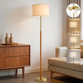 Floor Lamps for Living Room Wood 61" 2-Lights Mid Century Modern Tall Lamps | 9W Bulbs Included 3 Color Temperature, Gold Standing Lamp, Wood Walnut Vintage Mcm Nursery Bedroom Lamp Corner Office Reading in Saudi Arabia