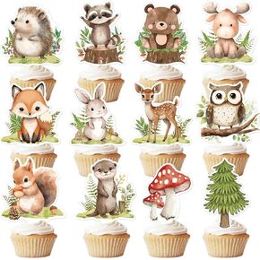 Woodland Cupcake Toppers Set (48PCS) – Forest Animal Cake Decorations, Rustic Party Dessert Picks for Baby Shower, Nature Theme Cupcake Decor - Double-Sided in Saudi Arabia