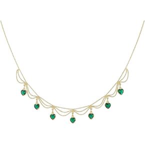 14K Gold Plated Copper Layered Green Heart Necklace for Women, Dainty Cubic Zircon Rhinestone Green Hearts Pendant Necklace Trendy Fashion Jewelry for Daily Wear Party Gifts in Saudi Arabia