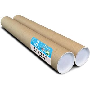 Magicwater Supply 4x24 Heavy Duty Mailing Tubes with Caps - 3-Ply Spiral Wound Kraft Cardboard for Shipping, Storing, and Protecting Posters, Blueprints, Artwork, and Documents - Made in USA - 4 Pack. in Saudi Arabia