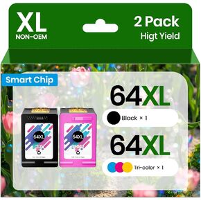 64 64XL Ink Cartridges Black and Color Combo Pack Replacement for HP 64 XL HP64 Black/Color Fit for Envy Photo 7975 7955e 7255e 7855 7155 7800 6255 7200 7120 Tango Printer 2-Pack (1 Black,1 Tri-Color) in Kuwait