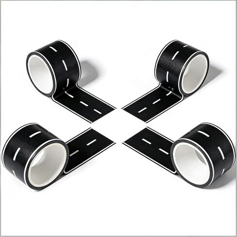 4 Piece Black Road Track Tape 65.6 Feet Long 2 Inches Wide Toy Car Racing Track Decoration Track Finish Line Tape Easy Tear Table Banner Sticker Racing Birthday Party Decor Runner Road Sticker in Saudi Arabia