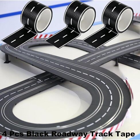 4 Piece Black Road Track Tape 65.6 Feet Long 2 Inches Wide Toy Car Racing Track Decoration Track Finish Line Tape Easy Tear Table Banner Sticker Racing Birthday Party Decor Runner Road Sticker in Saudi Arabia