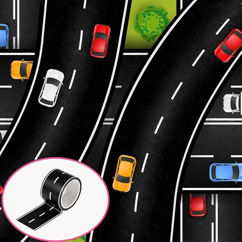 4 Piece Black Road Track Tape 65.6 Feet Long 2 Inches Wide Toy Car Racing Track Decoration Track Finish Line Tape Easy Tear Table Banner Sticker Racing Birthday Party Decor Runner Road Sticker in Saudi Arabia