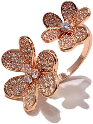 U/B Double Clover Rings for Women Shining Cubic Zirconia Ring 18K Gold Plated Adjustable Ring Ladies in Saudi Arabia