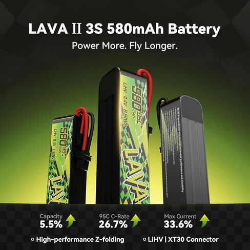 BETAFPV 2 قطعة Lava II 3S 580 مللي أمبير 11.4 فولت 95C LiHV بطارية ليبو مع موصل XT30 JST-XH2.54 قابس شحن، متوافق مع طائرة بدون طيار بدون طيار كوادكوبتر مثل Pavo20 Pro II بدون فرشاة Whoop Quadcopter in Kuwait