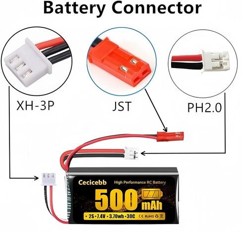 7.4V Lipo Battery 2S 30C 500mAh Rechargeable RC Lipo with JST & PH2.0 Plug for Axial SCX24 RC Car and 1/10, 1/16, 1/18, 1/24 Scale RC Cars Vehicle Trucks 2 Pack SCX24 Small Lipo Battery in Saudi Arabia