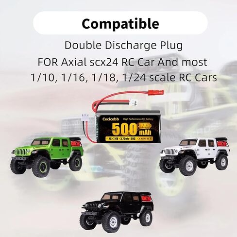 7.4V Lipo Battery 2S 30C 500mAh Rechargeable RC Lipo with JST & PH2.0 Plug for Axial SCX24 RC Car and 1/10, 1/16, 1/18, 1/24 Scale RC Cars Vehicle Trucks 2 Pack SCX24 Small Lipo Battery in Saudi Arabia
